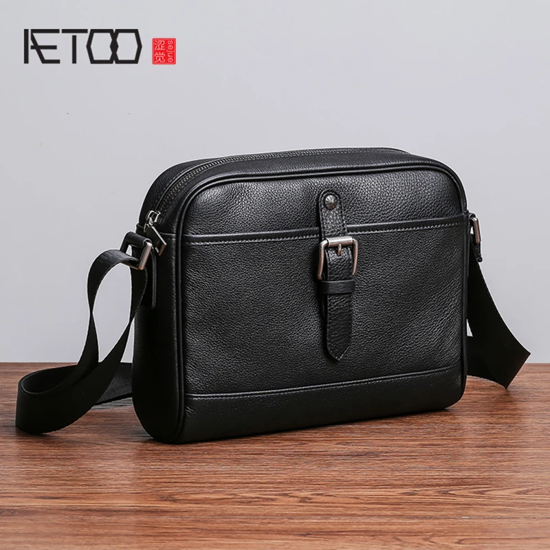 

BJYL Men's leather casual fashion oblique cross package horizontal large capacity head layer Cowhide men's shoulder bag