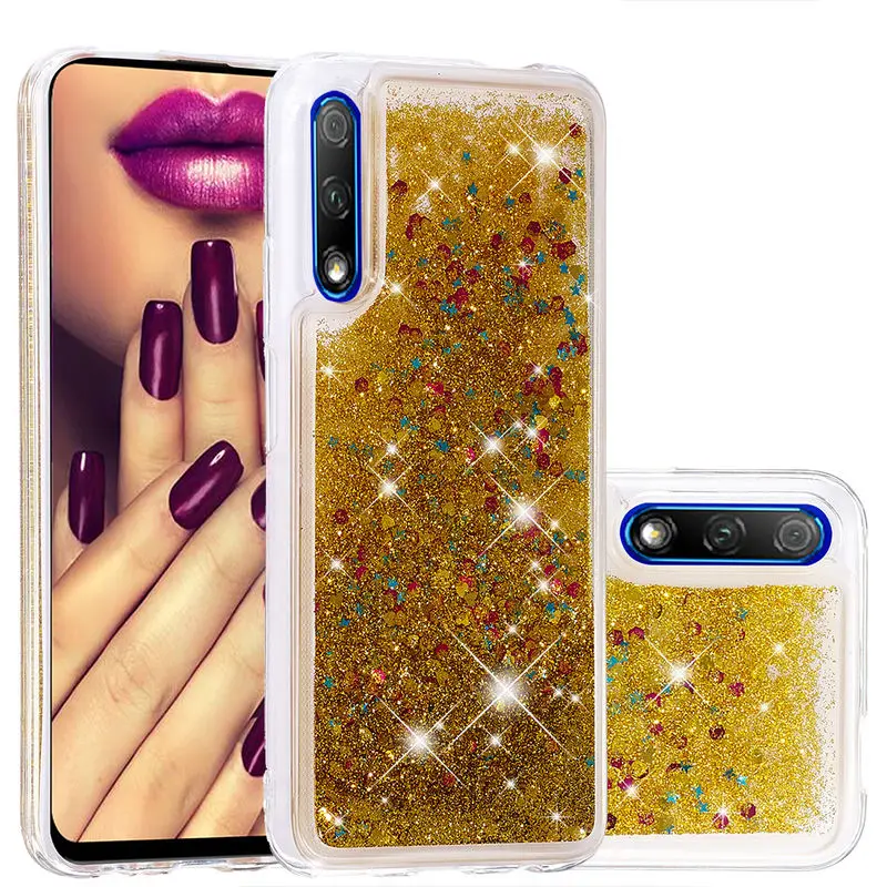 Silicone Cover For Honor 9X Luxury Shockproof Case Huawei Pro 9 X Fashion Liquid Glitter Quicksand Protection | Мобильные телефоны