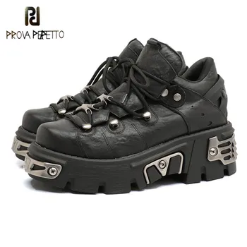 

Big Size 35-42 Retro Genuine Leather Shoes Woman 2020 Punk Style Cross Strap High Platform Woman Dad Shoes Black Motorcycle Boot
