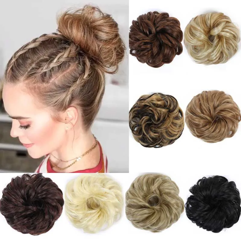 

DIANQI style female curly clip chignon with elastic synthetic rubber scrunchie wrap messy hair bun hairpieces