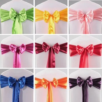 

50pcs Chair Wedding Satin Sashes Bowknot Chairs Sateen Sash Bands Bow Knot Polyester Chiavari Belt Ties Event Dinner Chair Decor