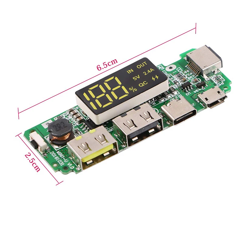 

LED Screen USB Micro Type-C Power Display Mobile Power Bank 18650 Overload Charger Over-Discharge Short Circuit Protection