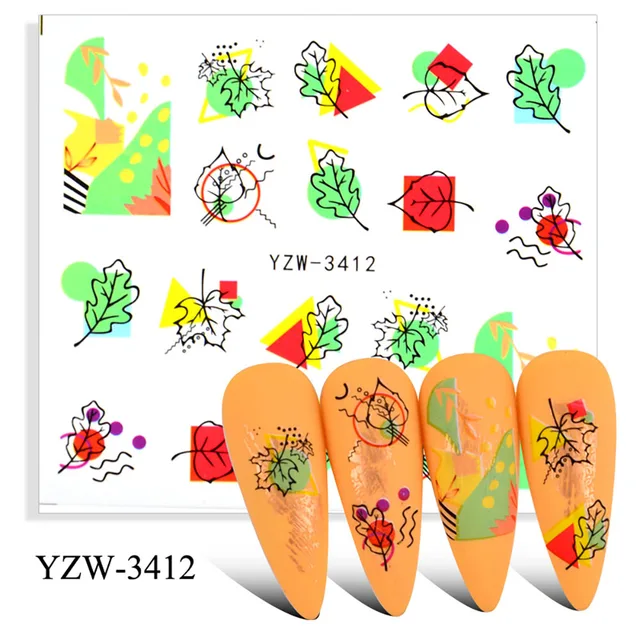 Colorful Face Flower Stickers Nail Stickers Transfer Nails Water Decal Nail Decals Leaf Sticker Series Watermark Nails Geometric YZW-3412