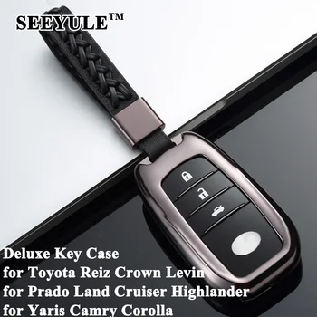 

SEEYULE Aluminum Alloy Car Key Case Shell Leather Belt Key Cover Storage Bag Protector for Toyota Reiz Corolla Camry Highlander