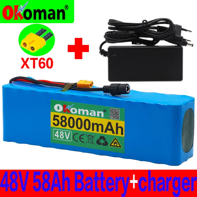 Новый 48v литий-ионный аккумулятор 58Ah 1000w 13S3P комплект батарей ионный пакет для 54 6 v