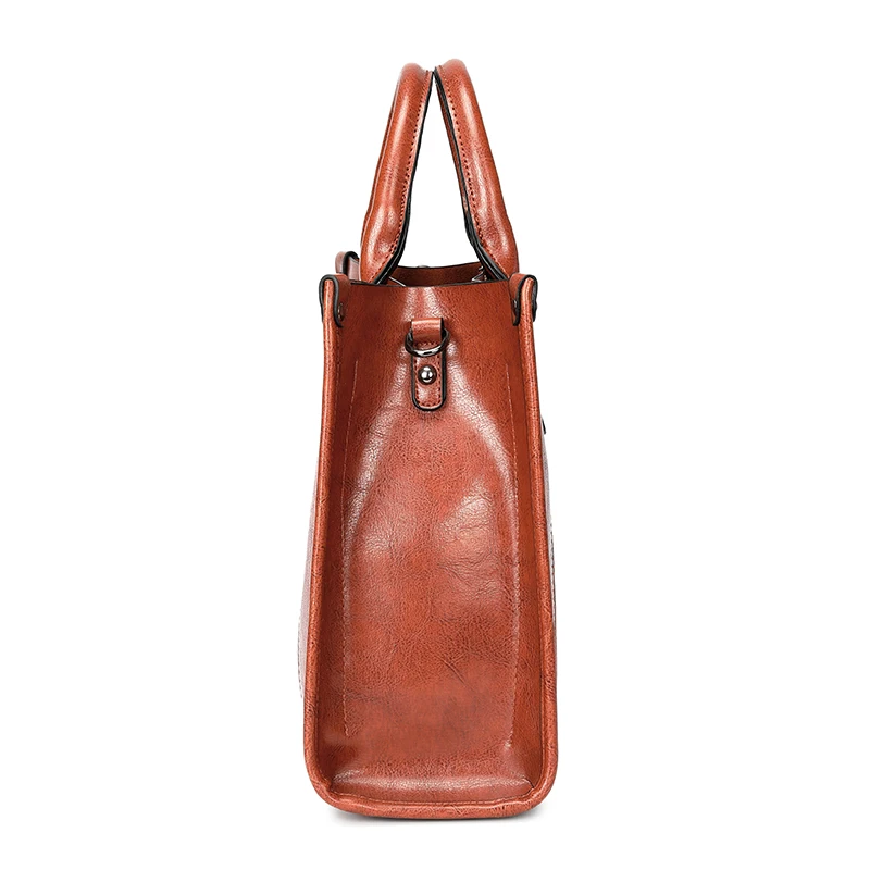Casual Women Handbags 2020 New Retro Large Capacity Textured Ladies Oil Wax Leather Tote Bag Brown Diagonal Shoulder Bag Woman