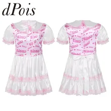 Мужчины Сисси шелковистый атласный лиф кружева обрезаны гофрированные платье для куклы с воротником короткие слоеные рукава Печатный взрослый ребенок Трансвестит костюм