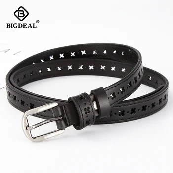 

Belts for Female Women Cowskin Genuine Leather Strap Fashion Simple Pin Buckle Adjustable Thin Waistband Dress Jeans