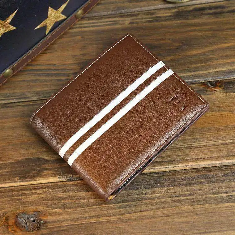 

MEN'S Wallet Short Cross Two-fold Retro Fashion Stripes Wallet Card Bit More Students Pu Wallet