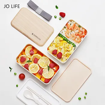 

JO LIFE 1200ML Double Layer Portable Lunch Box School Office Dinnerware Microwave Food Storage Container with Cutlery