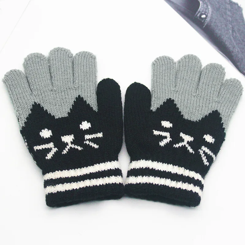1 пара, теплые детские волшебные перчатки с рисунком кота для девочек, варежки, эластичные вязаные зимние перчатки для мальчиков и девочек, новинка