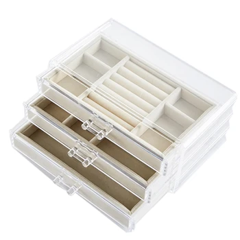 

Jewelry Box Acrylic Cosmetic Storage Box, 3 Drawers, Velvet Jewelry Storage Box Earrings Bracelet Necklace Ring and Cosmetic Sto