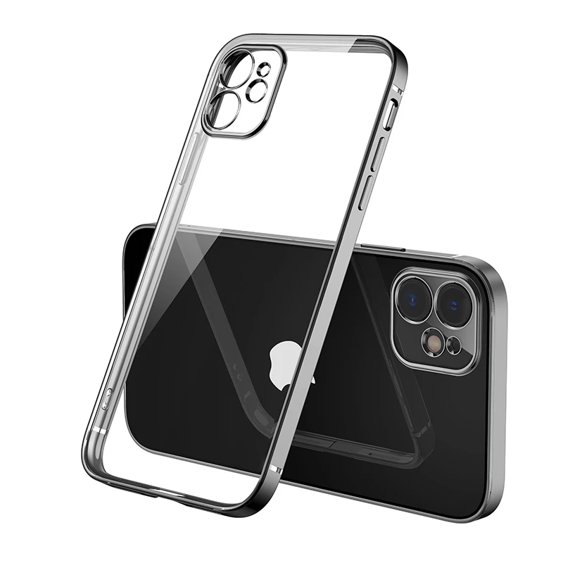 For iPhone 11 12 Pro Max Case Luxury Plating Flat Sides TPU Cover For Apple  iPhone 12 Mini X XS XR Soft Clear Shockproof Coque - Price history & Review