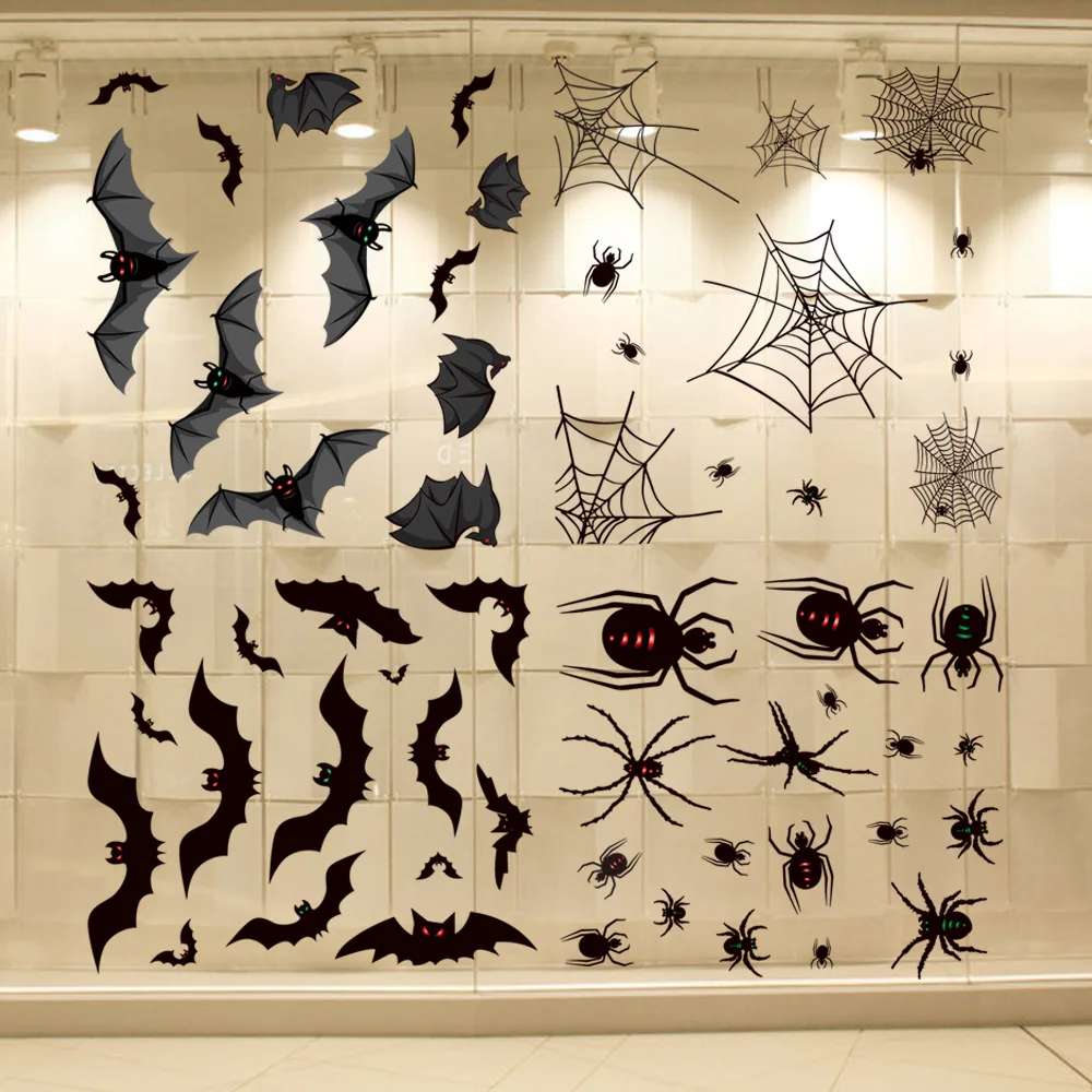 Halloween Decorations for Home Wall Stickers Bat Paper Spider Web Window Sticker Glass Decorative | Дом и сад
