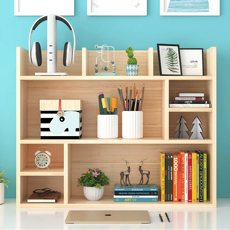 

Simple solid wood table shelf student children pine small bookshelf storage rack multi-layer cabinet desktop bay window rack