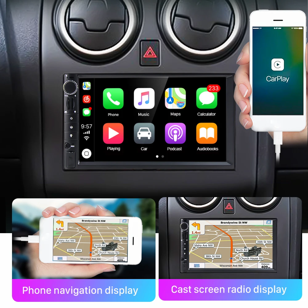 Eunavi 7 inch Universal Android 10 2Din Car Radio Multimedia Player 8Core PX5 4G+64G GPS Navigation HD Screen Carplay DSP no DVD