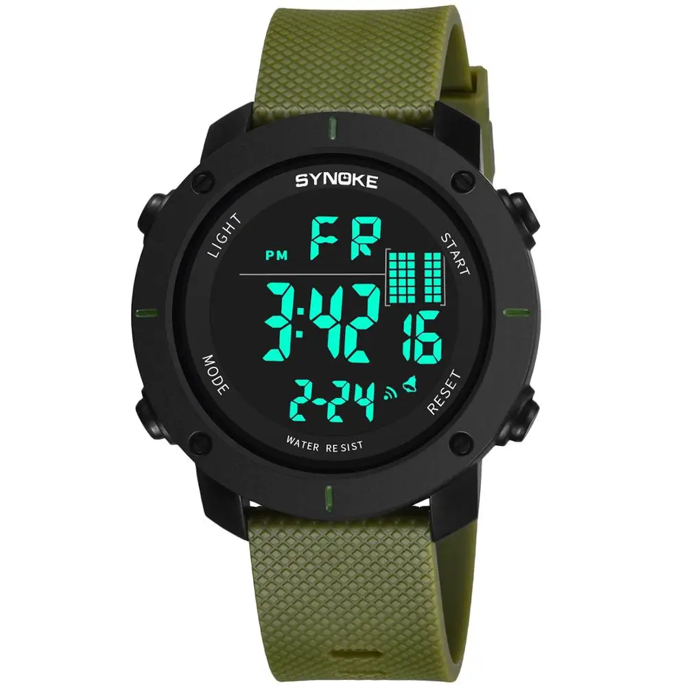 SYNOKE, мужские спортивные цифровые часы, светодиодный водостойкий хронограф, будильник, мужские цифровые часы, мужские наручные часы - Цвет: Green 9658