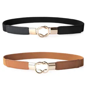 

2 Pack Women Retro Elastic Stretchy Metal Buckle Skinny Waist Cinch Belt 1Inch Wide(black+brown)