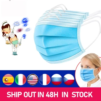 

In Stock 100Pcs Face Mask Disposable 3 Layer Nonwove Filter Disposable Mouth Mask Filter Earloop Breathable Melt-blown Masks