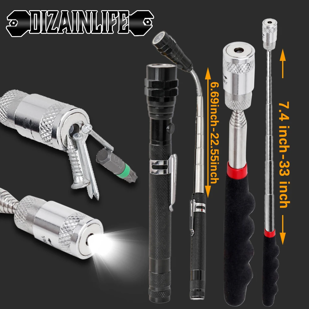 Telescopic Magnetic LED Light Pen Pick Up Bolt Magnet Extendable Tool L3C3 Z1G2