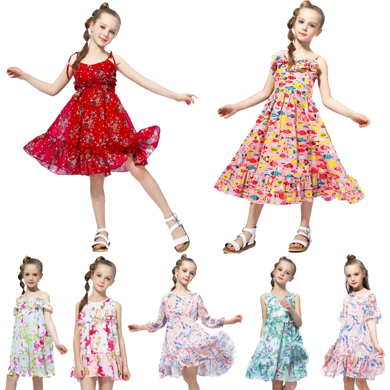 Cute Girl Summer Fluffy Red Floral Dress Toddler Child Kids Baby Sleeveless Sling Tutu Colorful Sundress | Детская одежда и обувь