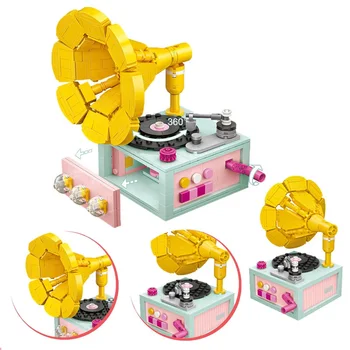 

432 Pcs Mini Gramophone Building & Construction Blocks Creative Assembling Education Bricks Model Pink Toys for Children Gift