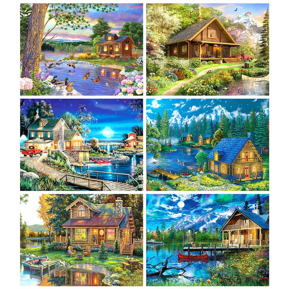 

HUACAN Full Drill Square Diamond Painting 5D House Diamond Art Embroidery Landscape Mosaic Home Decoration