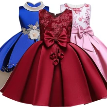 Рождественское платье для маленьких девочек; Детские платья с вышивкой и бантом для девочек; элегантное платье принцессы; платье для свадебной вечеринки; одежда для детей