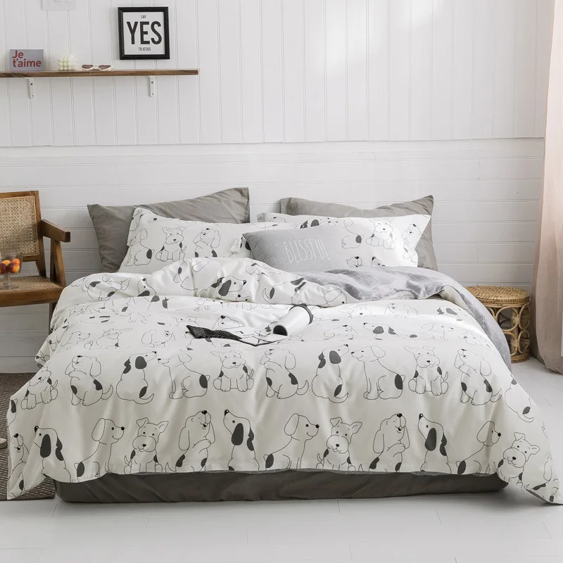 Cotton HG Puppy Постельное белье из чистого хлопка с цветочным принтом, постельное белье, зеленое, розовое, желтое покрывало королевского размера, пододеяльник, Лидер продаж, простыня - Цвет: Cotton HG Puppy