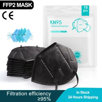 

Black FPP2 Face Mask KN95 Mascarillas 95% Filtration 5-lay Breathable filter Respirator ffp2mask Mouth Kn95 Masks fast delivery