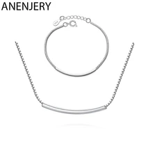 ANENJERY изысканные 925 пробы серебряные изогнутые трубки ожерелье+ браслет Ювелирные наборы для женщин Сестра ювелирные изделия