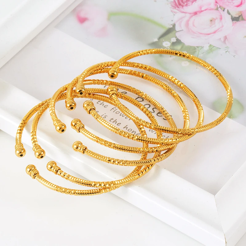 3MM/6pcs Dubai Jewelry Women Indian Bangles Africa Ball Jewellery Gold Color Beads Bracelet Ethiopian Wedding Bride Gift
