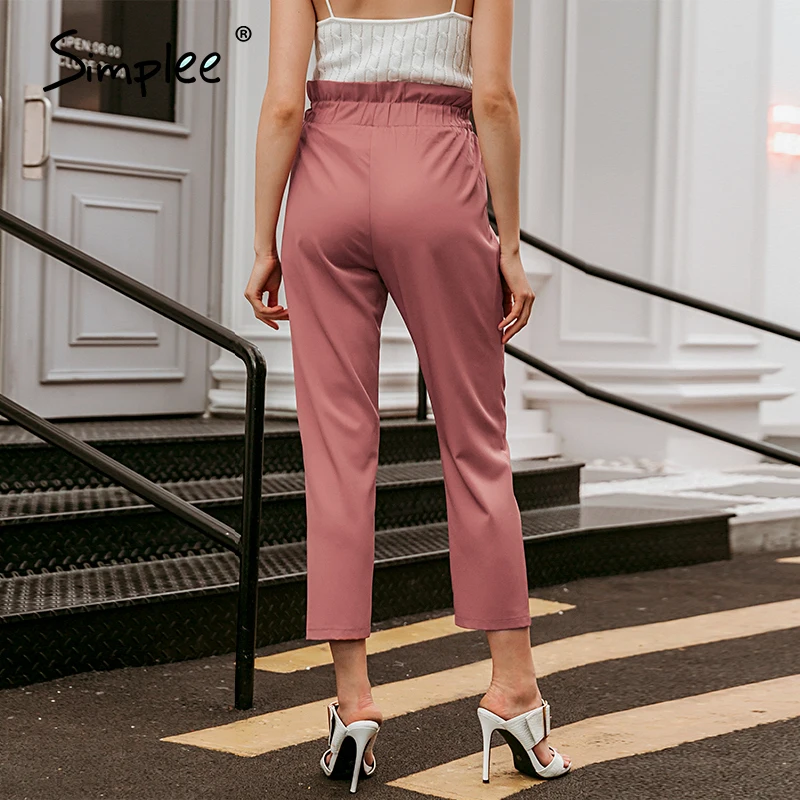 Simplee New fashion women casual  pant Autumn high waist ruffled trousers Chic sash   female  belt  ladies  solid pants 2020