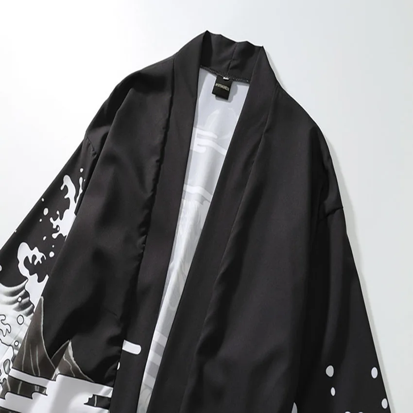 Унисекс Lover's одежда Восточный японский Harajuku Волна печати тонкий кардиган Haori пальто Мужская и женская пляжная одежда Свободная куртка