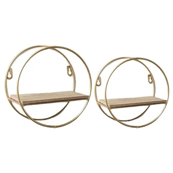 

Nordic Gold Iron Round Wall Hanging Storage Rack Shelf Wall Decoration Living Room Decor