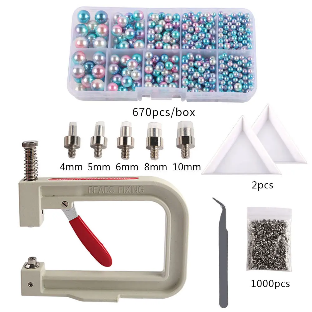 Imitation ABS Pearl Bead Nailing Hole Free Ball Claw Nail Set DIY Portable Handmade Press Manual Drilling Machine For Clothes