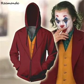 

Joker Jacket Hoodie Sweatshirt Halloween Clown Costume Clothes Coat Harley Quinn Joker Hat Hooded Hoody Mens Long Sleeves Tops