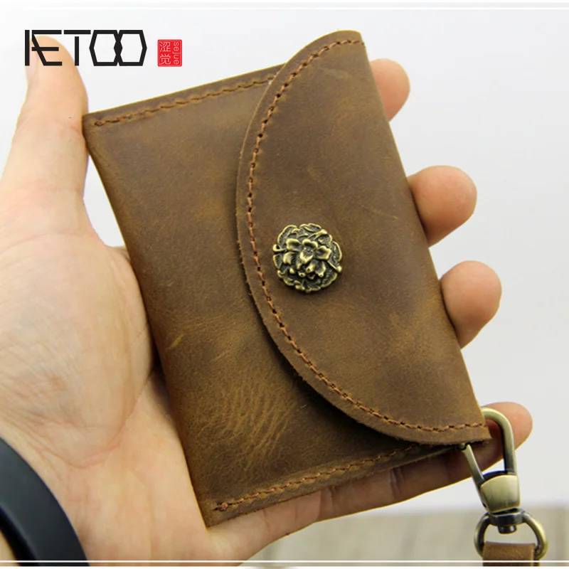 

AETOO Leather mini-card bag, multi-functional vintage handmade coin wallet