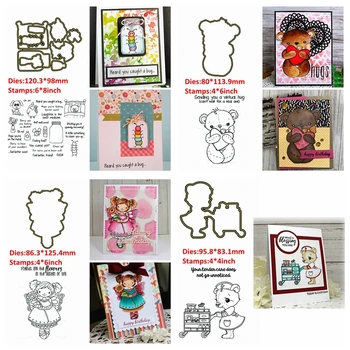 

Baby Bear Hug Metal Cutting Dies With Clear Stamps Set Warm Wishes Get Well soon DIY Scrapbooking Craft Making Template 2020 New