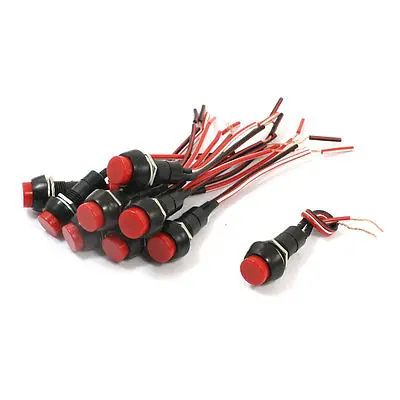 

10 Pcs Red Flat Cap Momentary SPST 2 Wire Push Button Switch 250V AC 3A