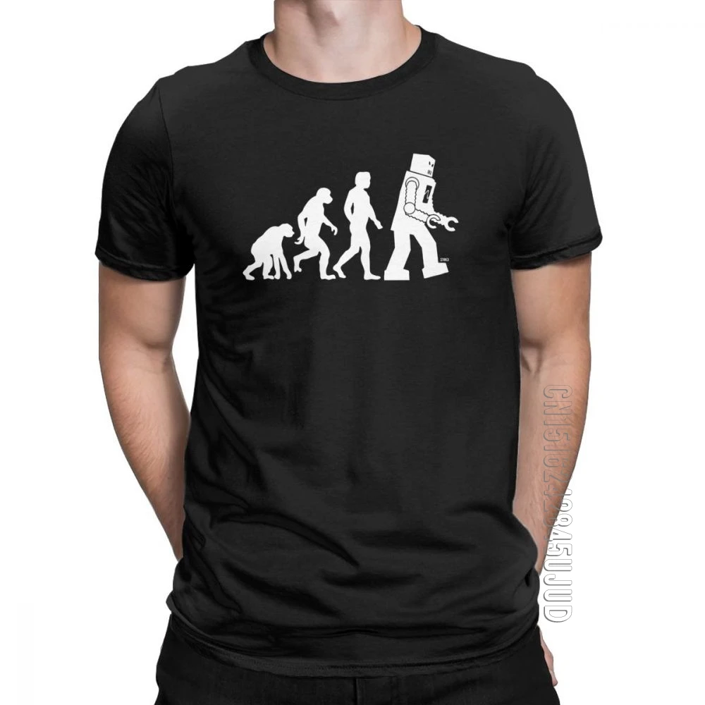 Maglietta Da Uomo Robot Evolution Sheldon Geek Cotton Top O Neck T-Shirt Da Uomo Graphic Designer