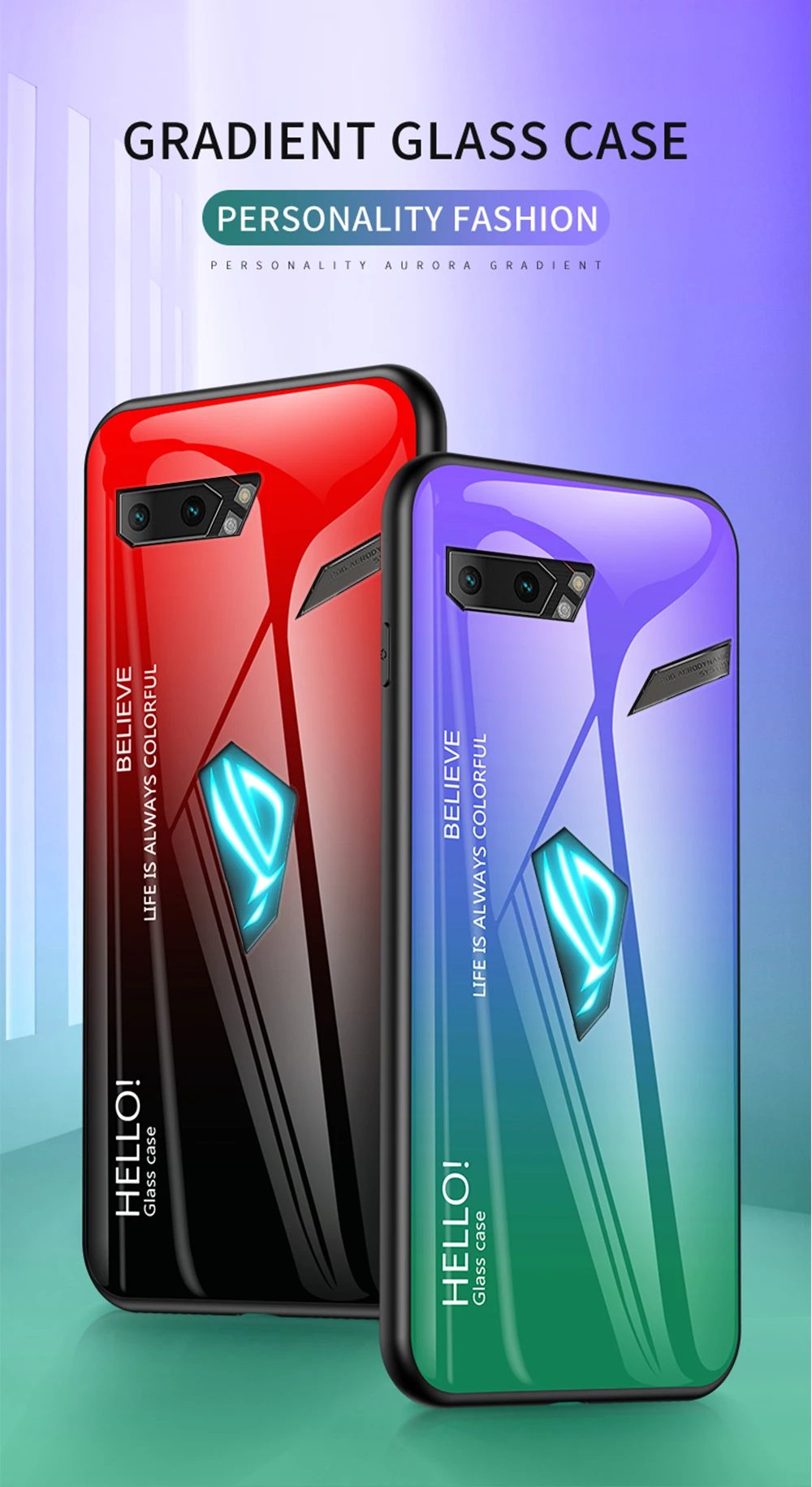 Модный градиентный стеклянный чехол для телефона Asus Rog Phone II 2, полный защитный бампер для Asus ZS660KL, задняя крышка для телефона 6,59"