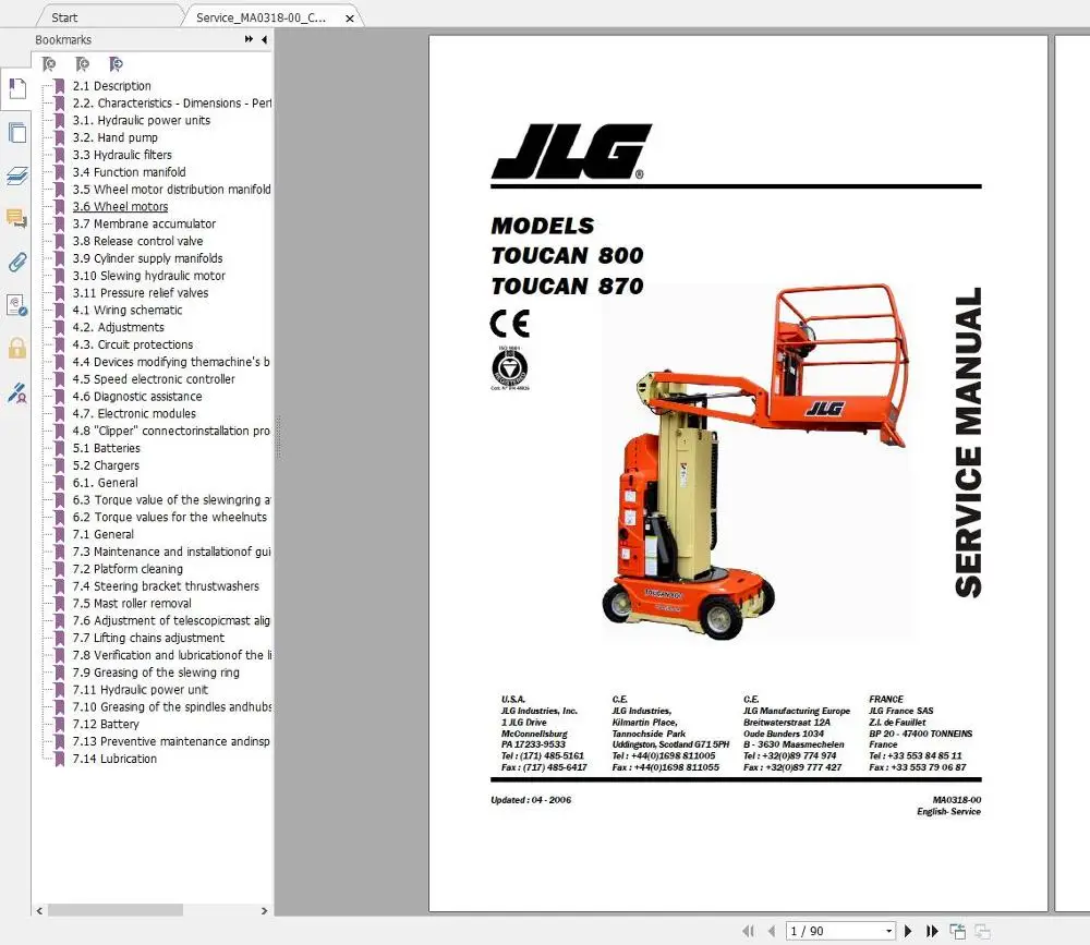Руководство по обслуживанию и деталям операторов JLG 2020 Full PDF 30 гб|ПО| |