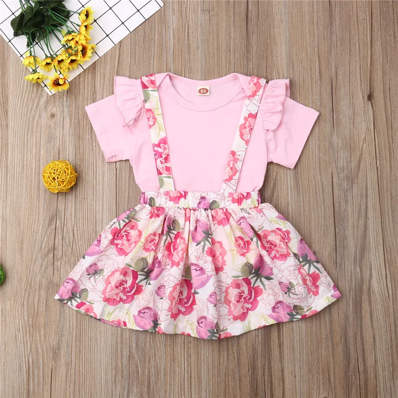 

0-24 Months Newborn Set Baby Boys Clothes Set Pink T-Shirt For Girls Tops Floral Print Dress Girls Overalls Baby Set Kids Outfit