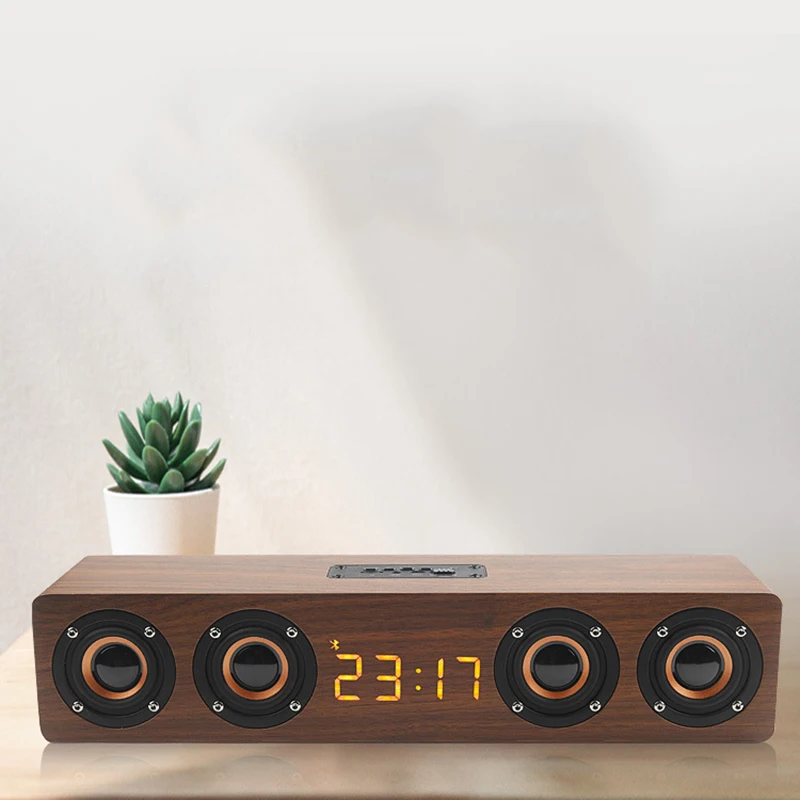 Wooden Portable Clock Wireless Bluetooth Speaker