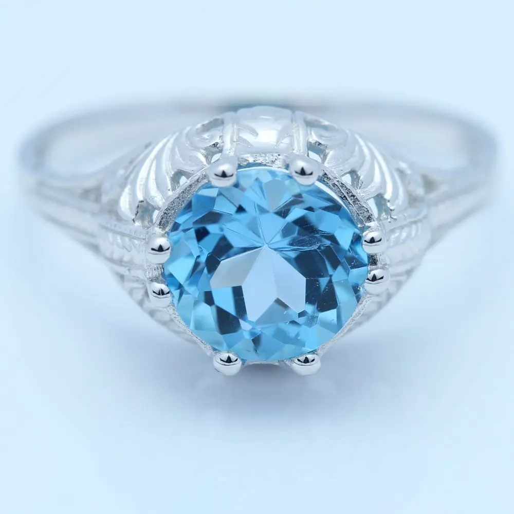 

Сертифицированные круглые кольца 2ct из 100% настоящего голубого топаза, одноцветные обручальные кольца из белого золота 14 к для женщин, свадебные трендовые ювелирные украшения