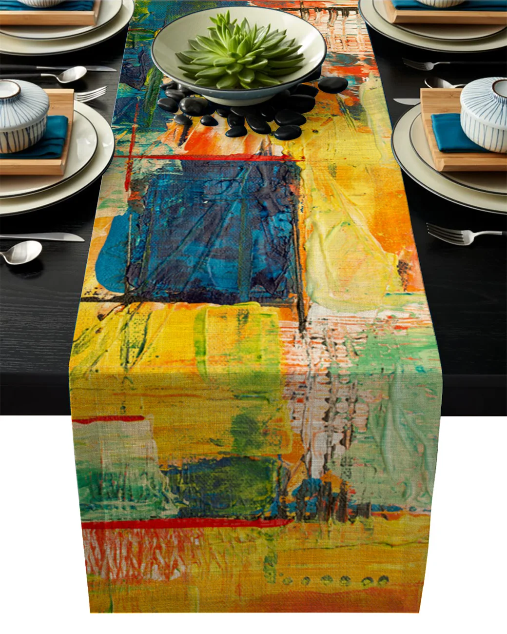 Geometric Abstract Paint Table Runner Placemat Coasters Wedding Party