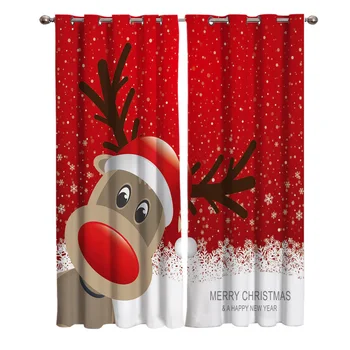 

Merry Christmas Cartoon Reindeer Curtains Window Living Room Curtains Kitchen Indoor Window High Blackout Curtain