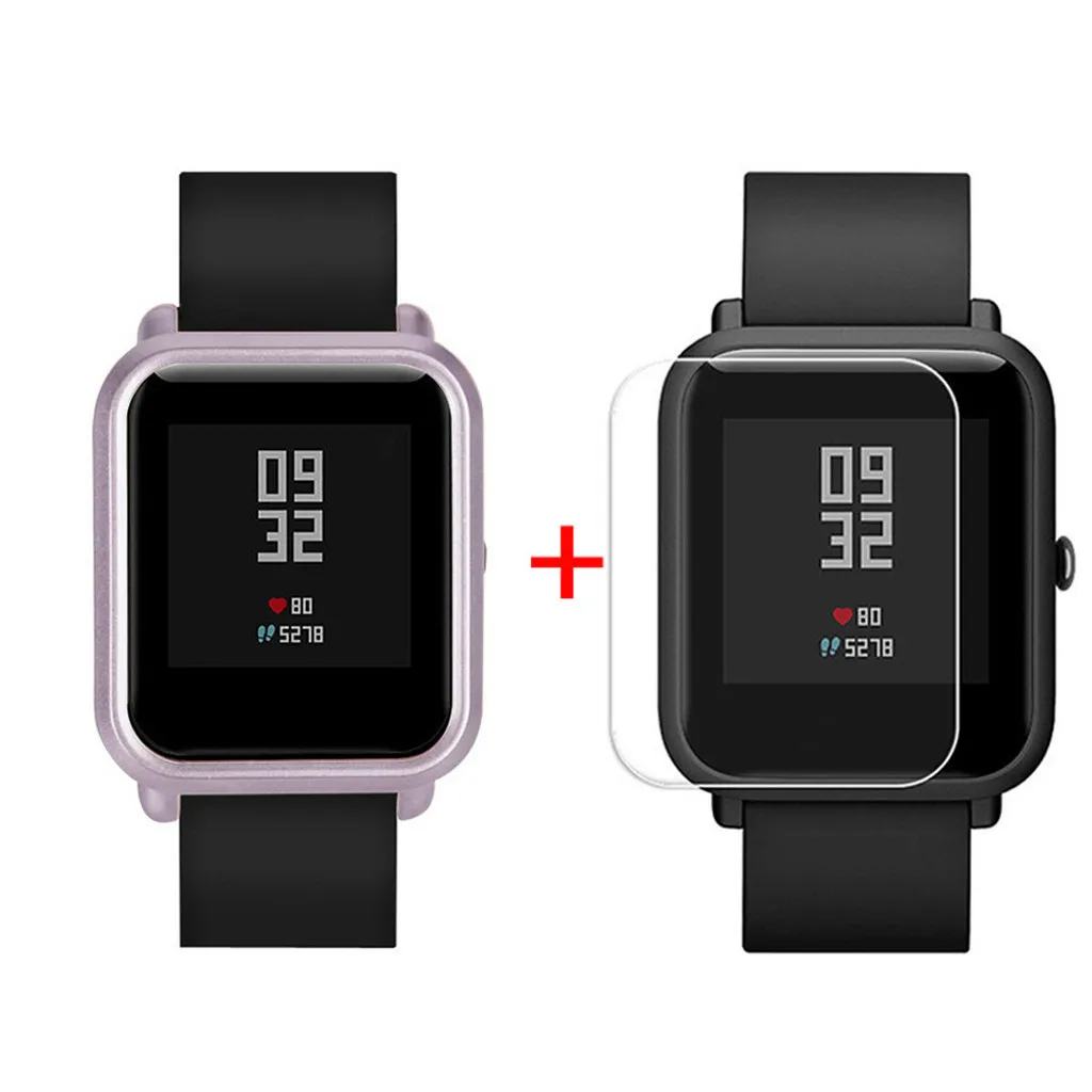 For Xiaomi Huami Amazfit Bip Youth Watch Case Cover Shell Transparent Explosion-proof Curved Surface with Screen Protector | Электроника