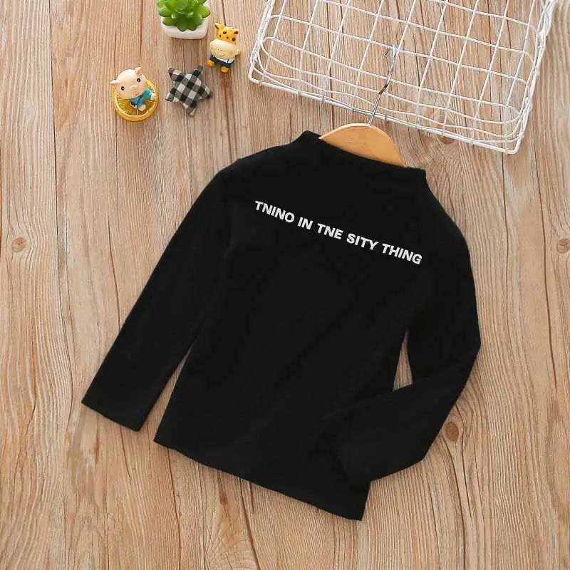 T576-black Новые осенние базовые хлопковые рубашки для мальчиков и девочек зимняя футболка с воротником-хомутом для детей от 1 года до 6 лет, одежда с длинными рукавами для маленьких девочек - Цвет: T576-black